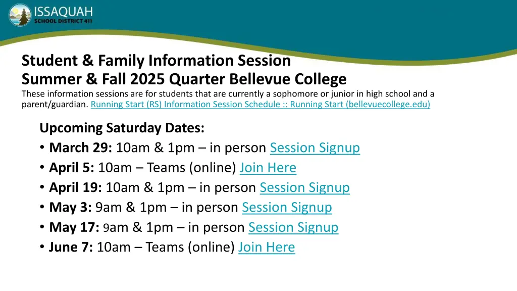 student family information session summer fall