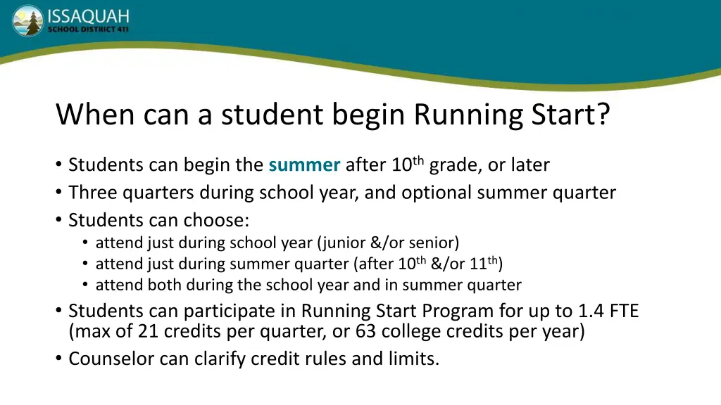 when can a student begin running start