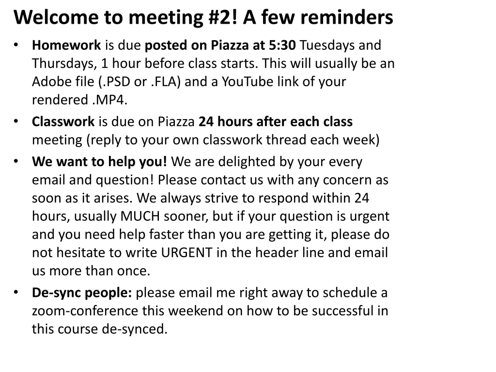 welcome to meeting 2 a few reminders homework