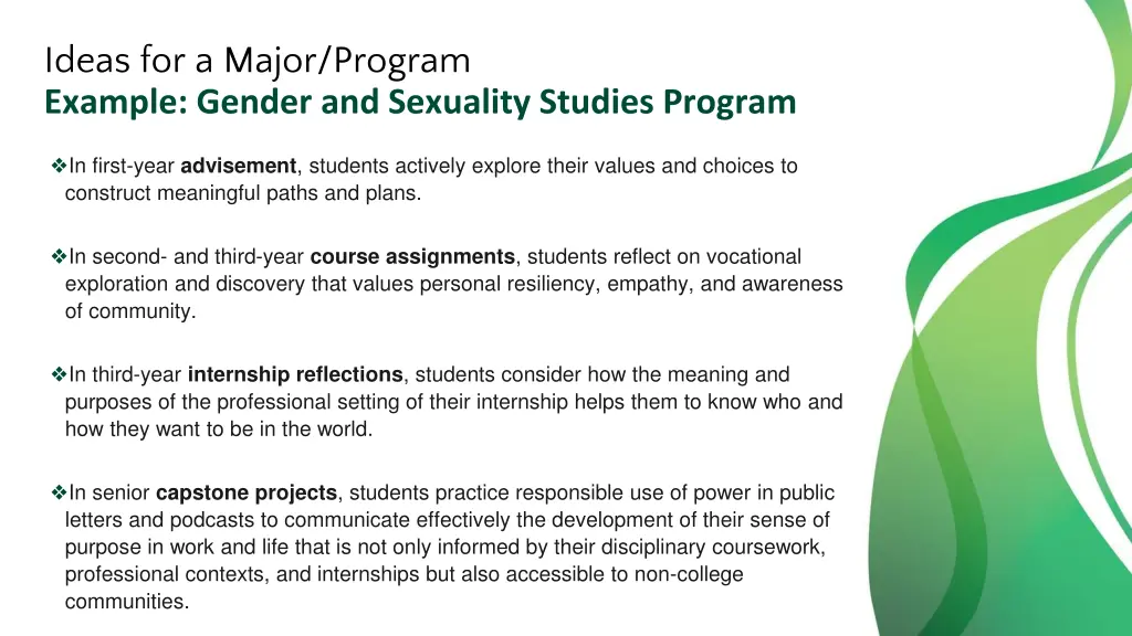 ideas for a major program example gender