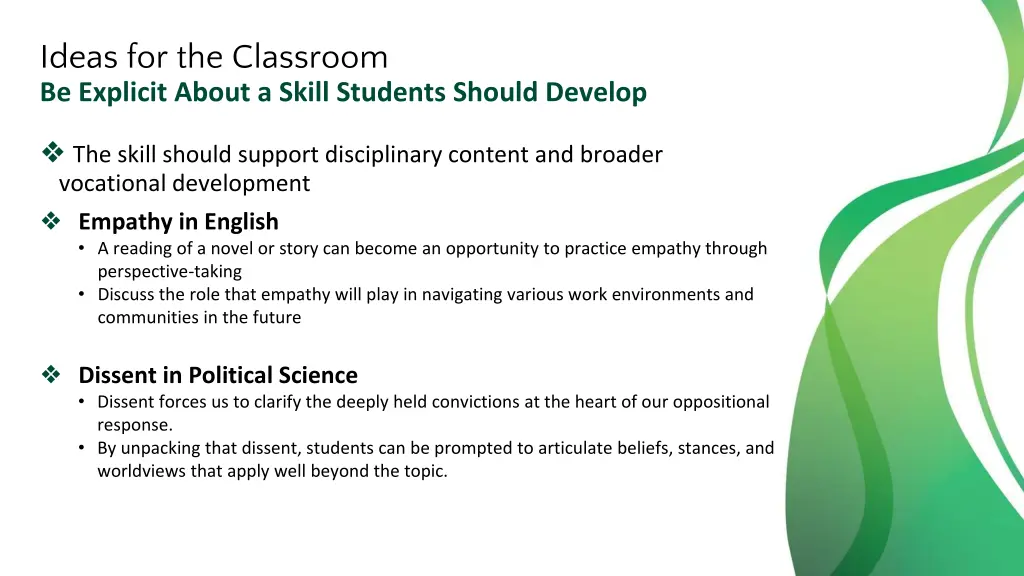 ideas for the classroom be explicit about a skill