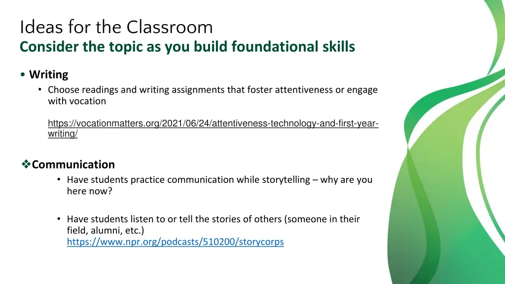 ideas for the classroom consider the topic