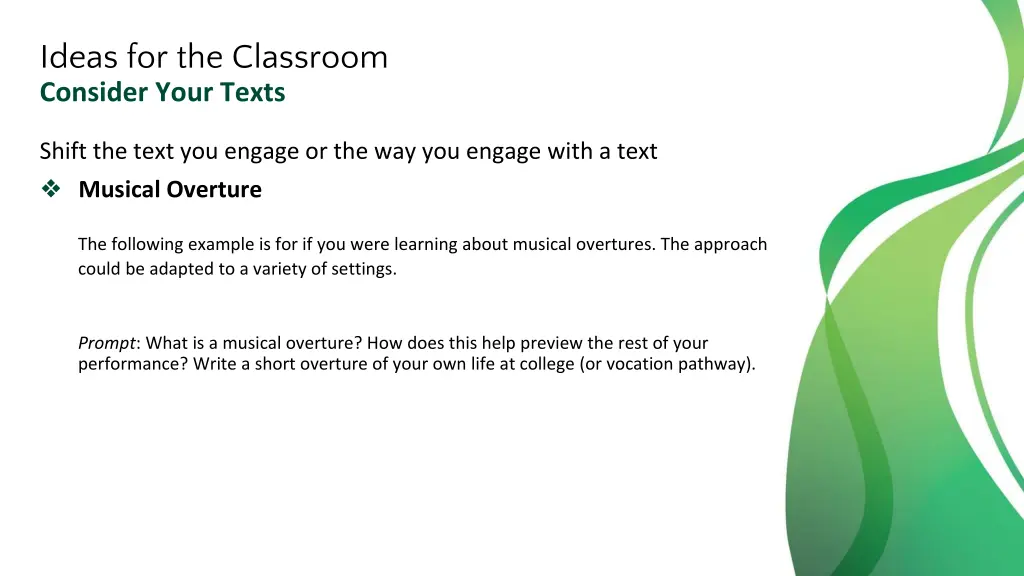 ideas for the classroom consider your texts