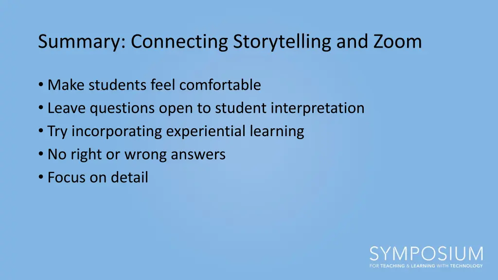 summary connecting storytelling and zoom