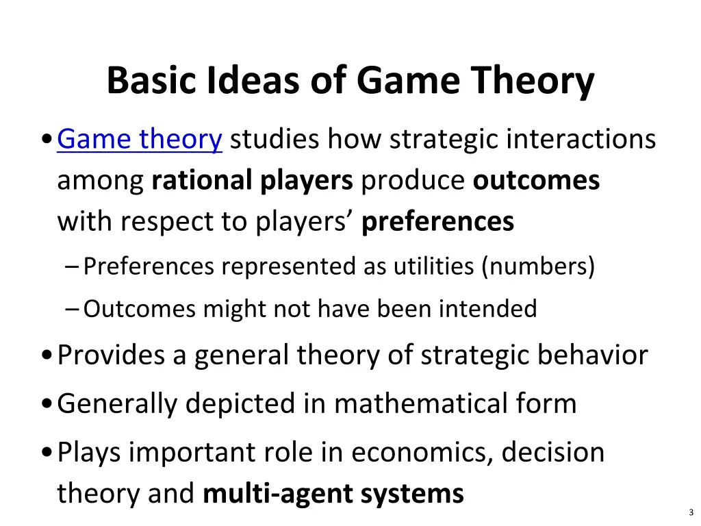 basic ideas of game theory