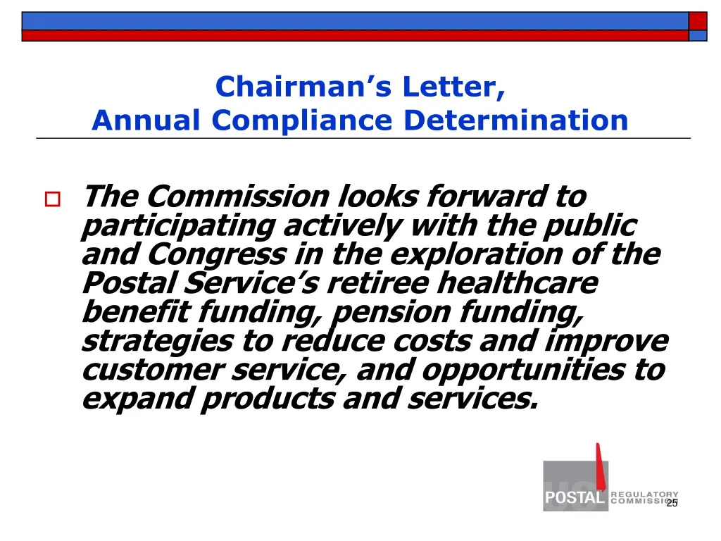 chairman s letter annual compliance determination
