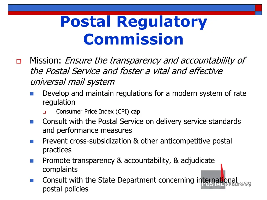 postal regulatory commission 1