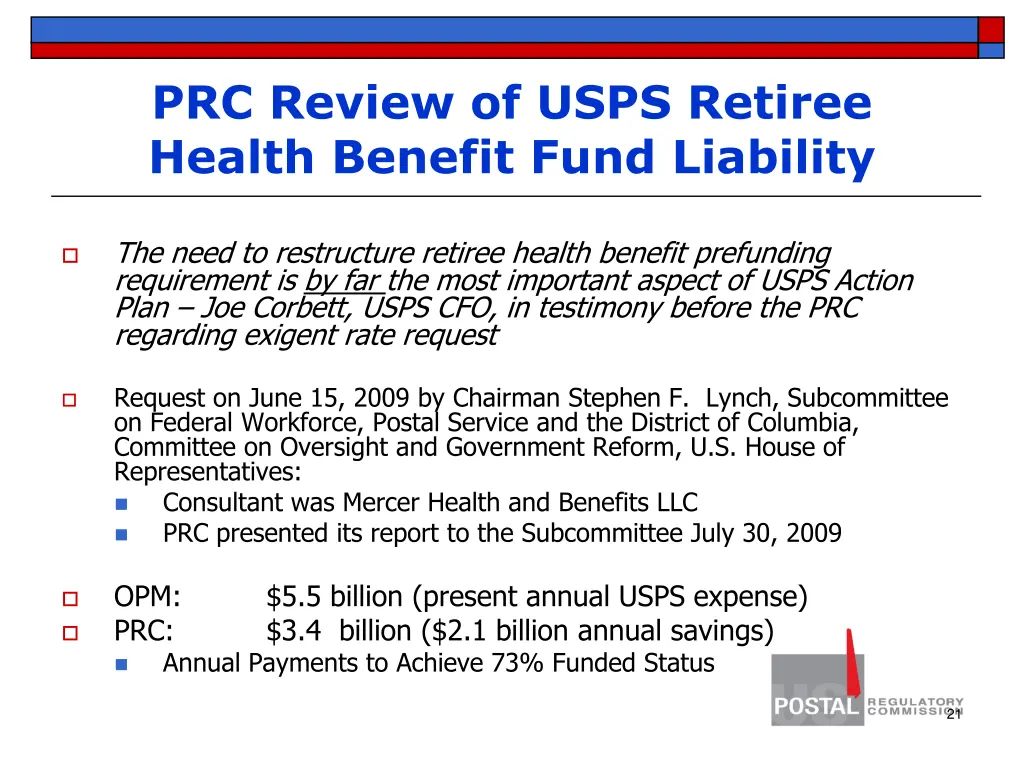 prc review of usps retiree health benefit fund
