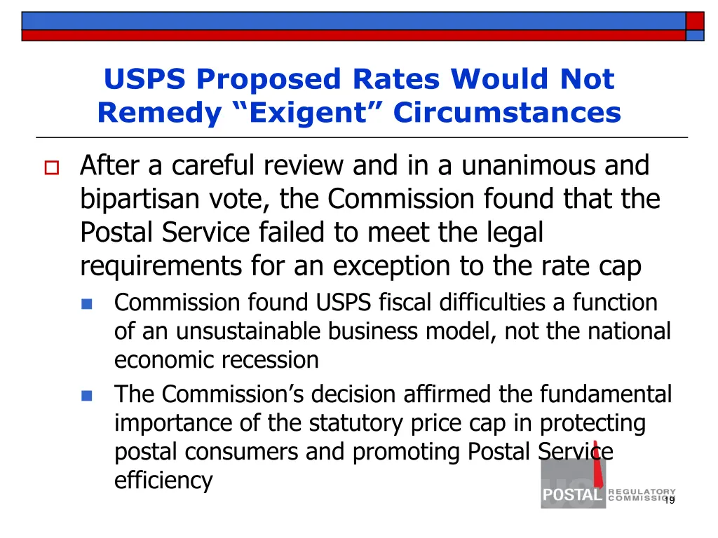 usps proposed rates would not remedy exigent