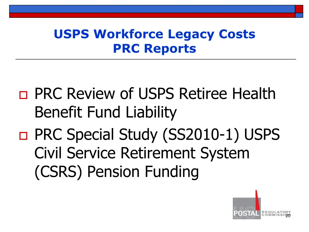 usps workforce legacy costs prc reports