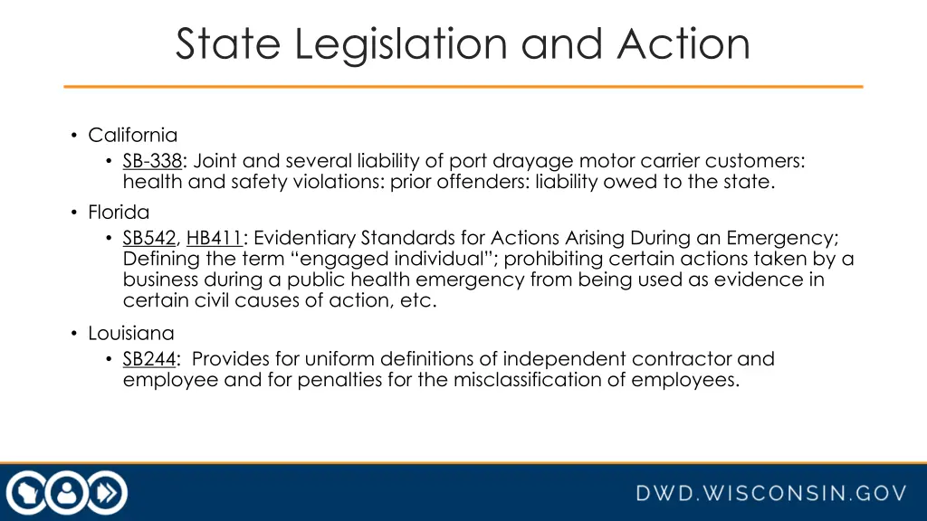 state legislation and action