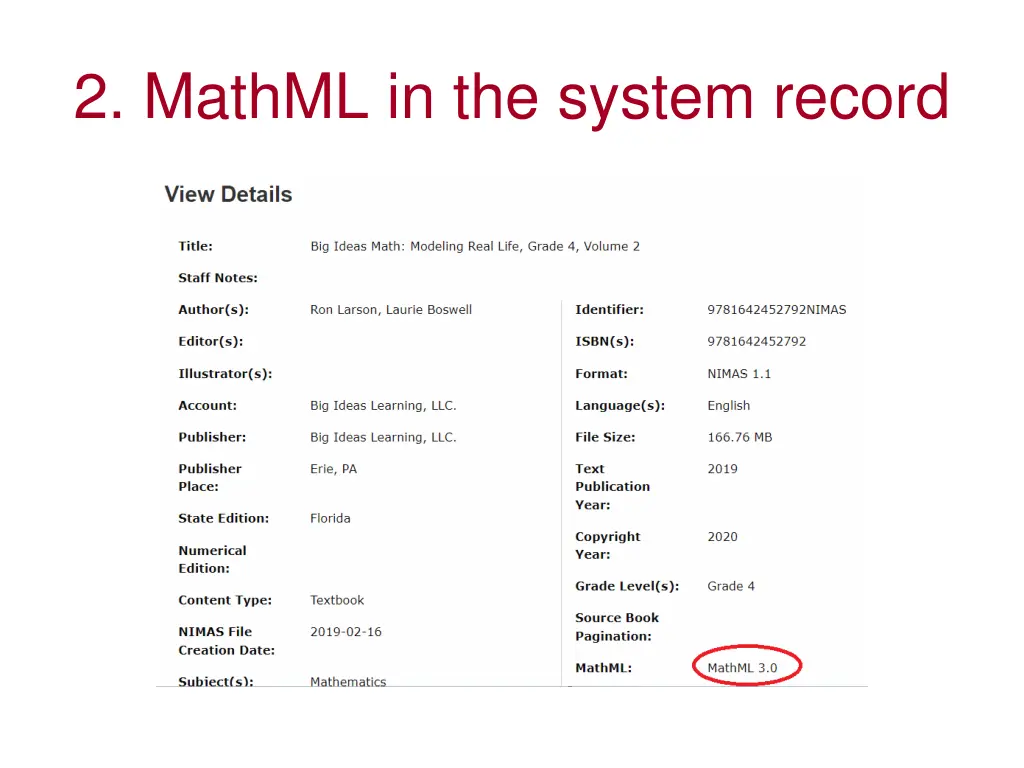 2 mathml in the system record