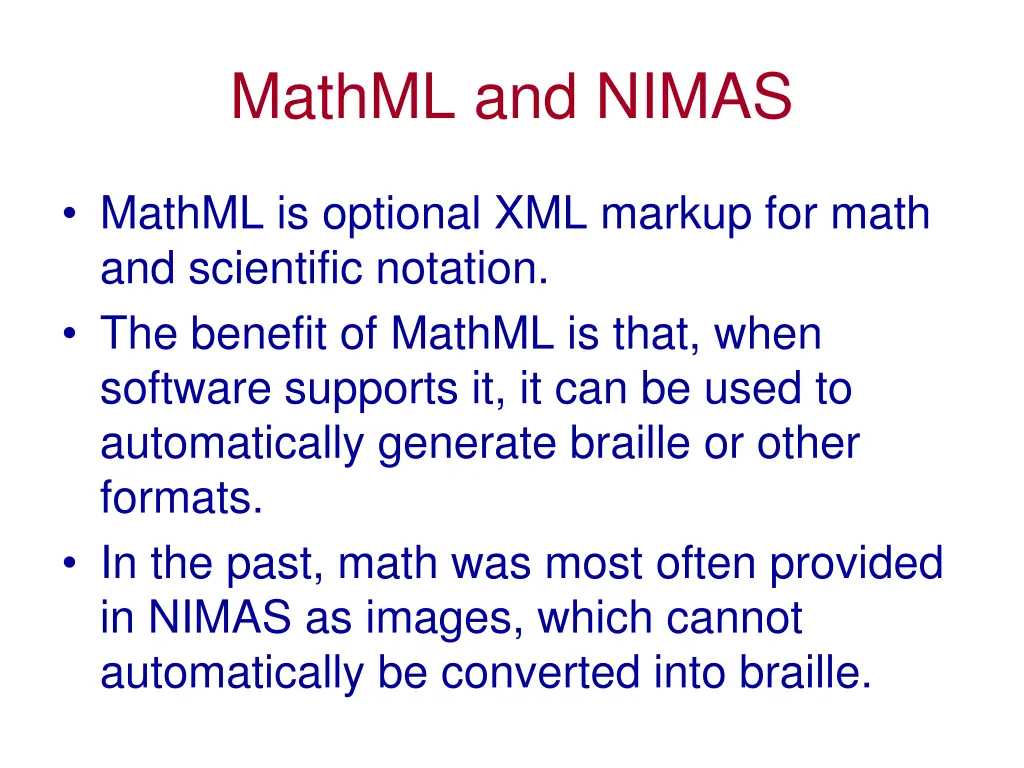 mathml and nimas