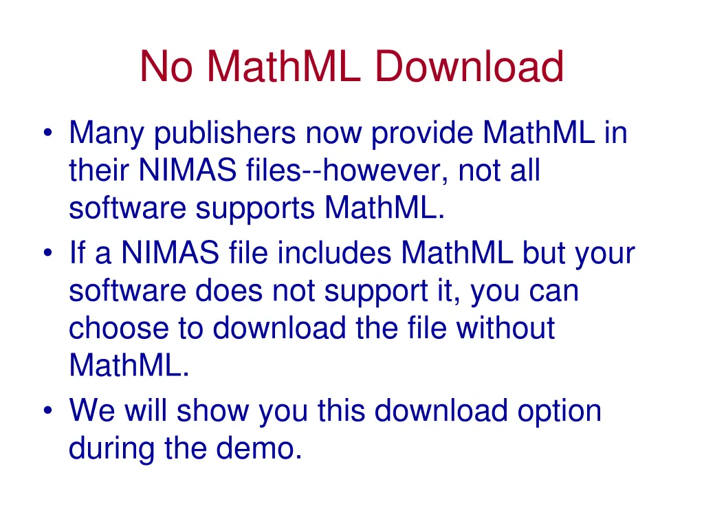 no mathml download