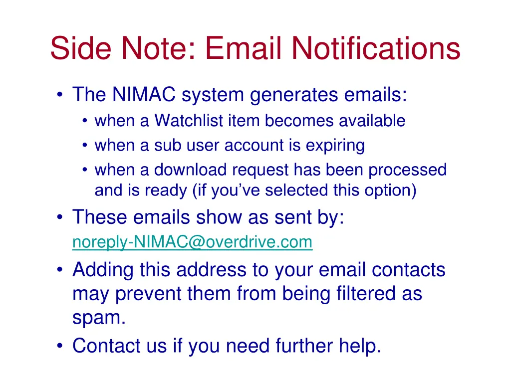 side note email notifications