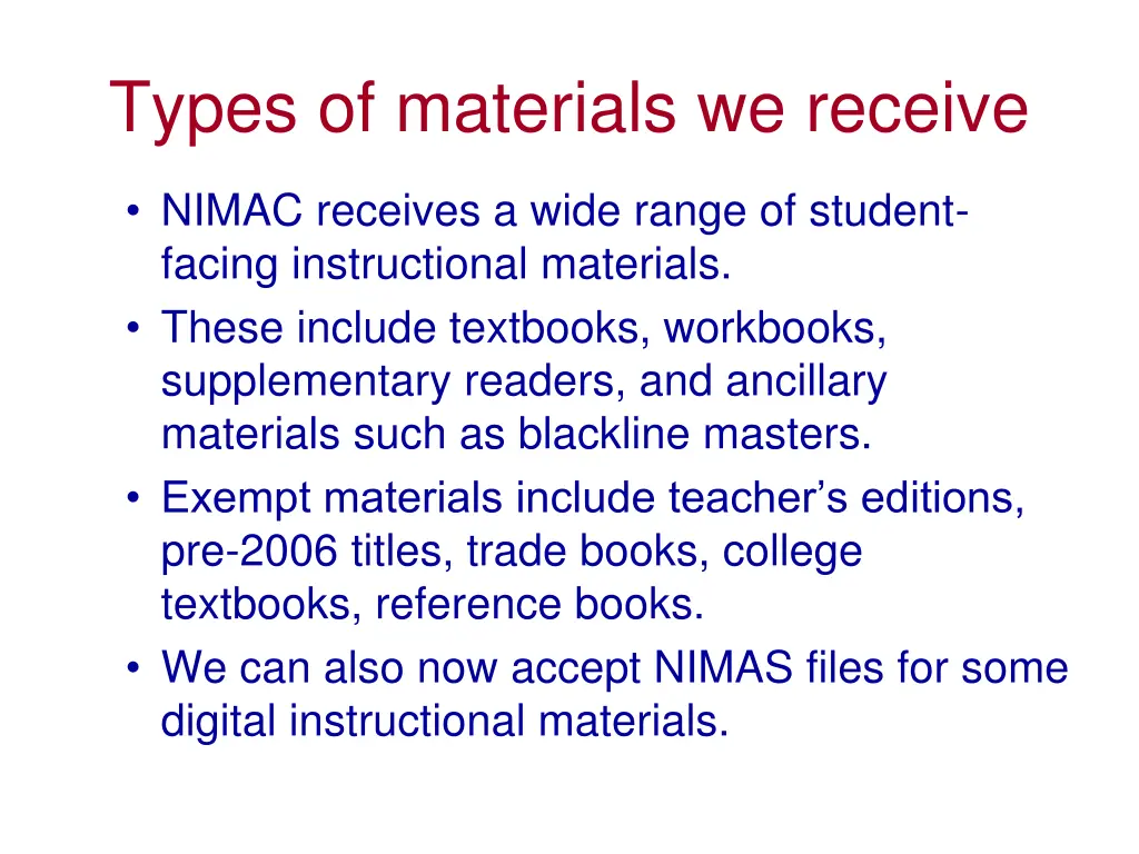 types of materials we receive
