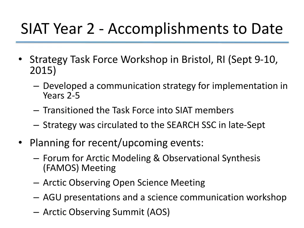 siat year 2 accomplishments to date