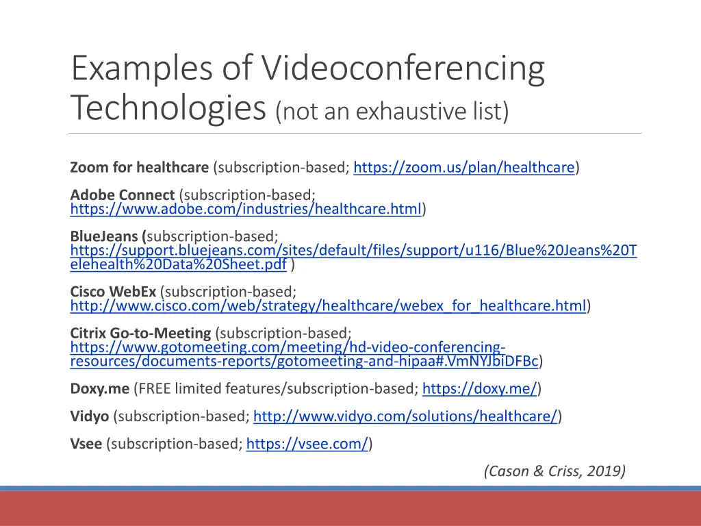examples of videoconferencing technologies