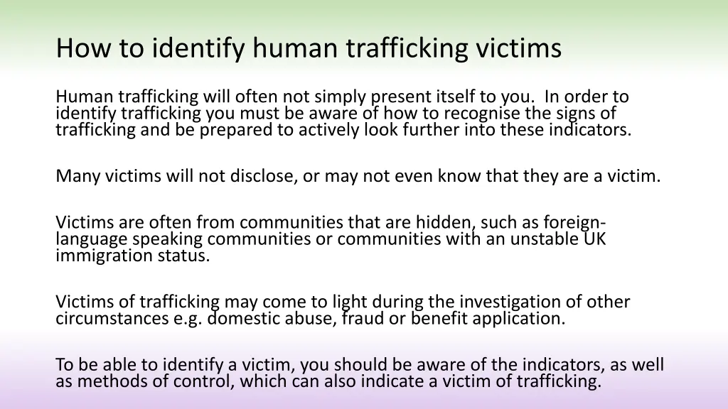 how to identify human trafficking victims