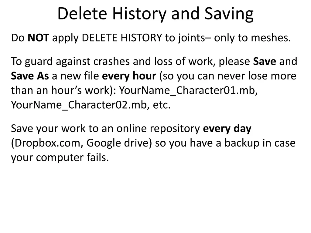 delete history and saving