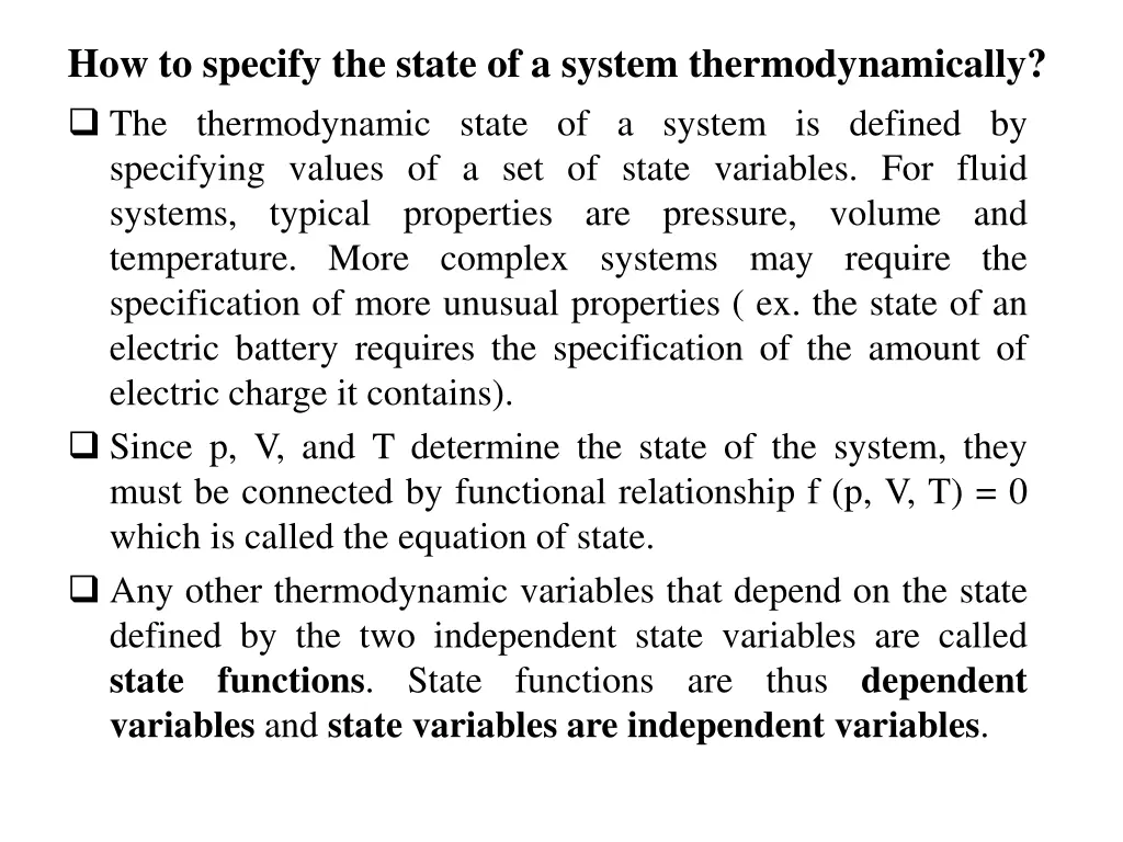 how to specify the state of a system