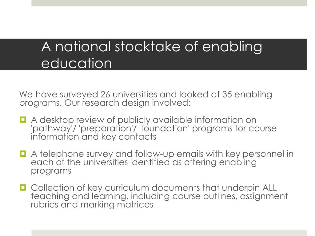 a national stocktake of enabling education