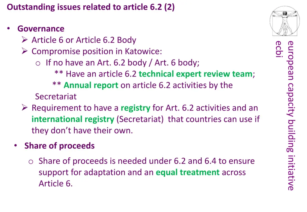 outstanding issues related to article 6 2 2