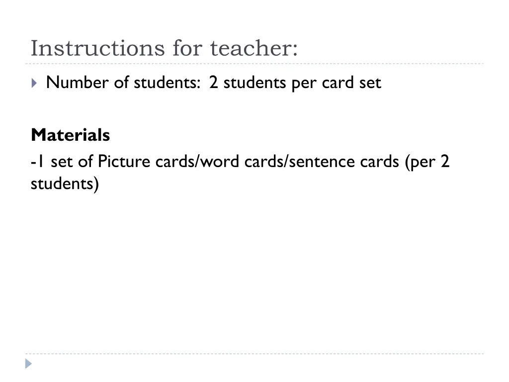 instructions for teacher