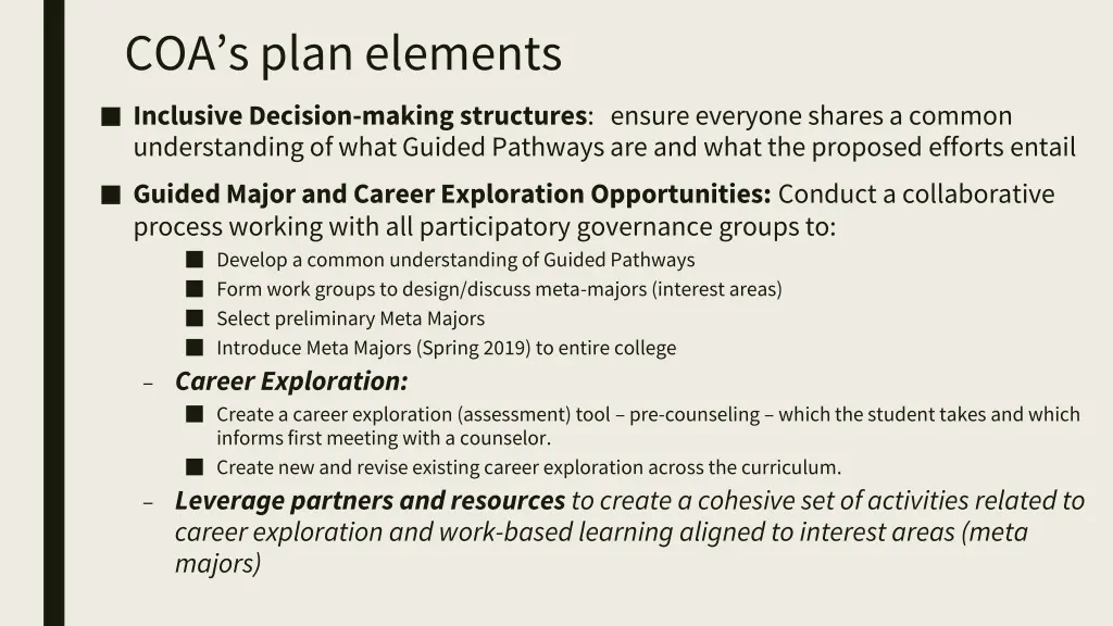 coa s plan elements