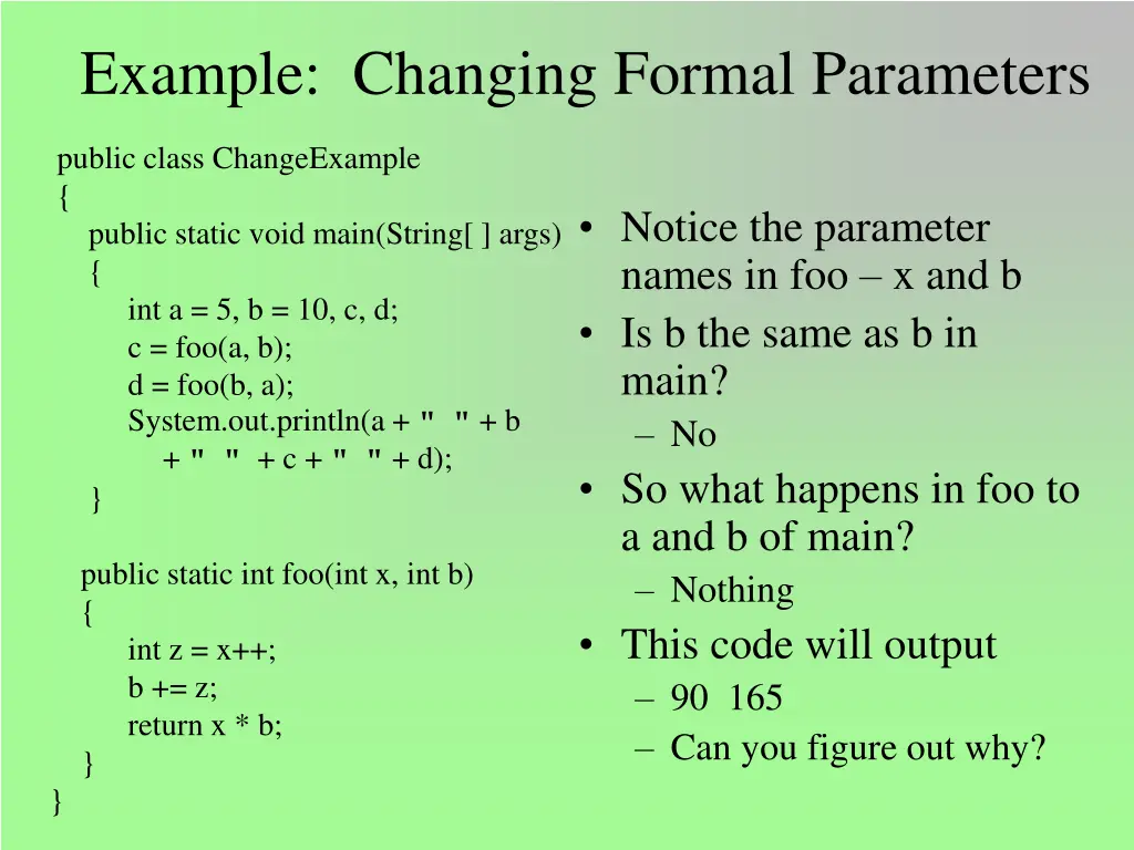 example changing formal parameters