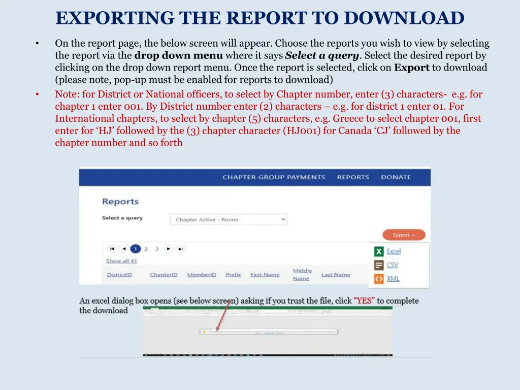 exporting the report to download