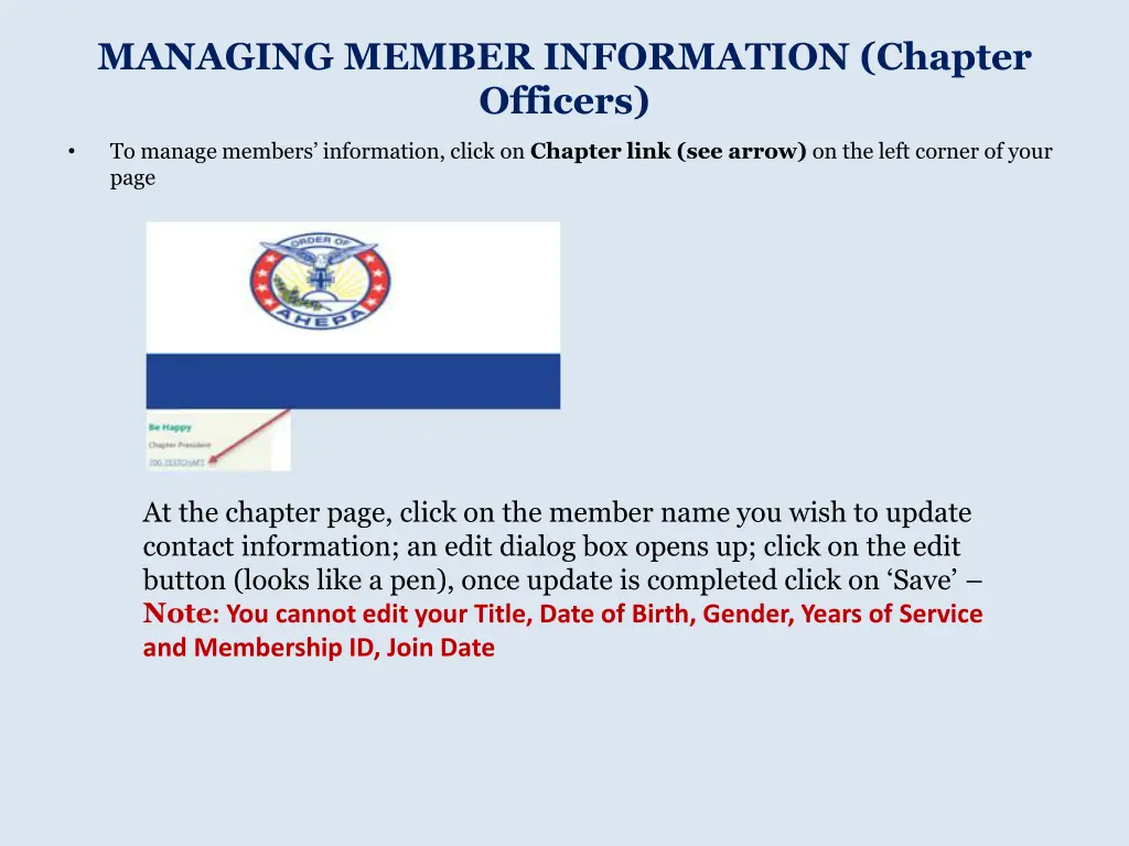 managing member information chapter officers