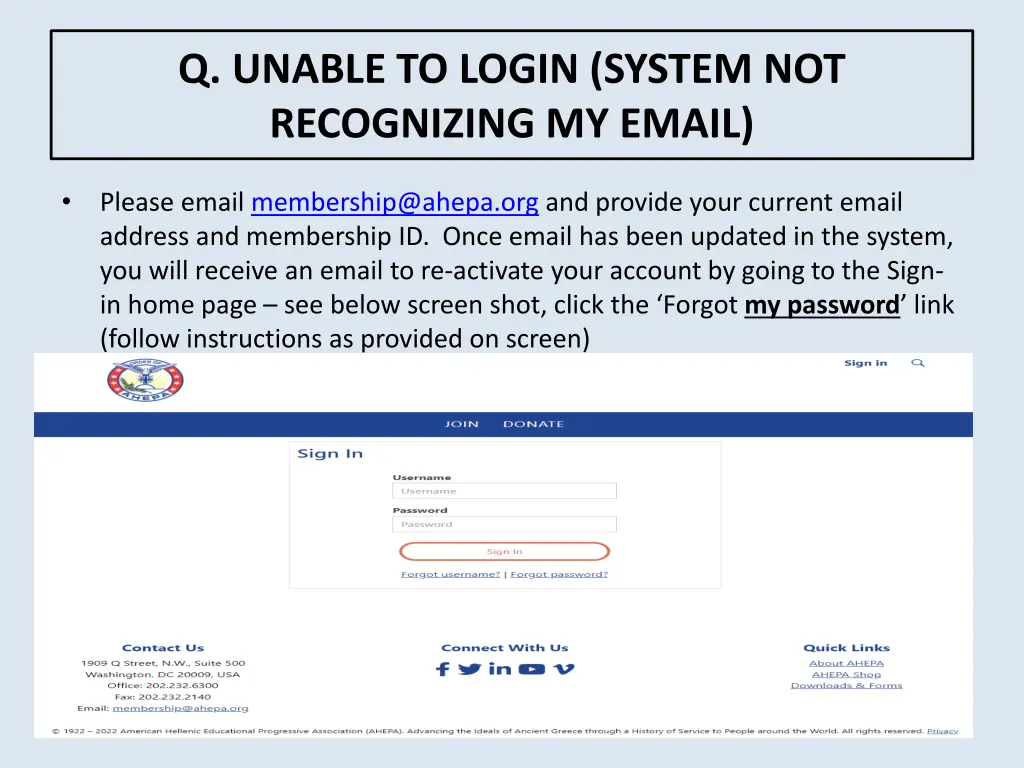 q unable to login system not recognizing my email