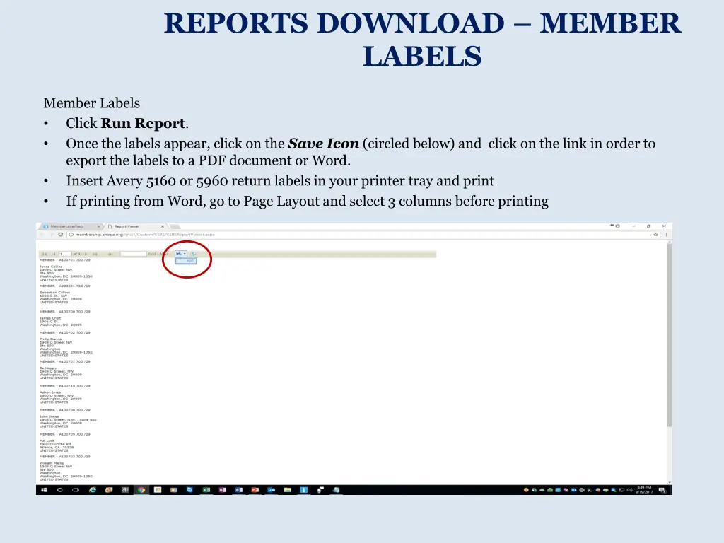 reports download member labels