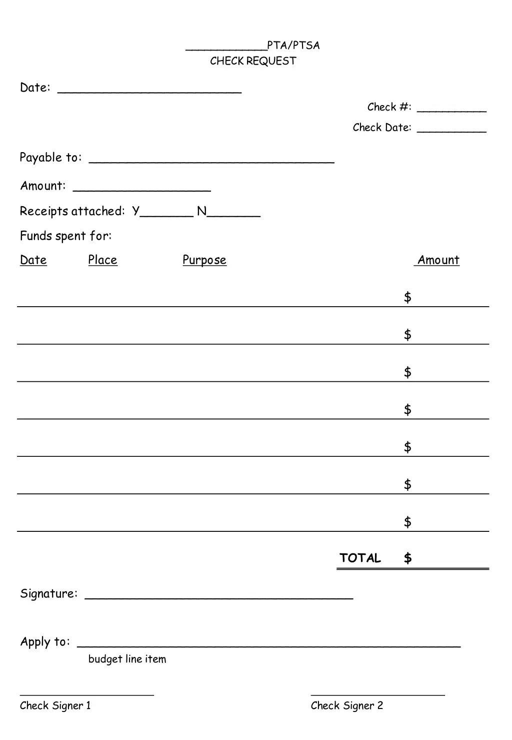 pta ptsa check request