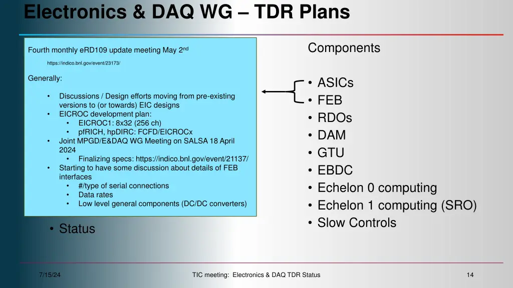 electronics daq wg tdr plans 1