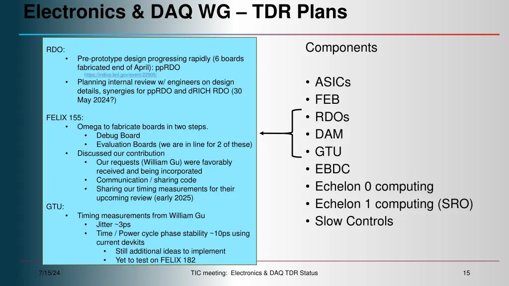 electronics daq wg tdr plans 2
