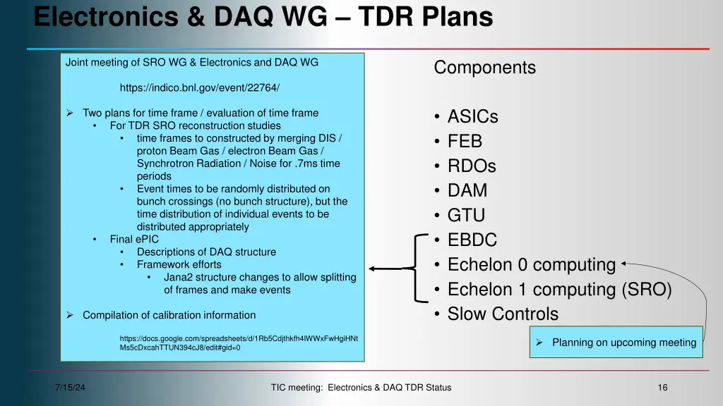 electronics daq wg tdr plans 3
