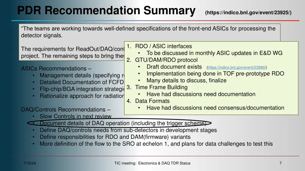pdr recommendation summary https indico 3