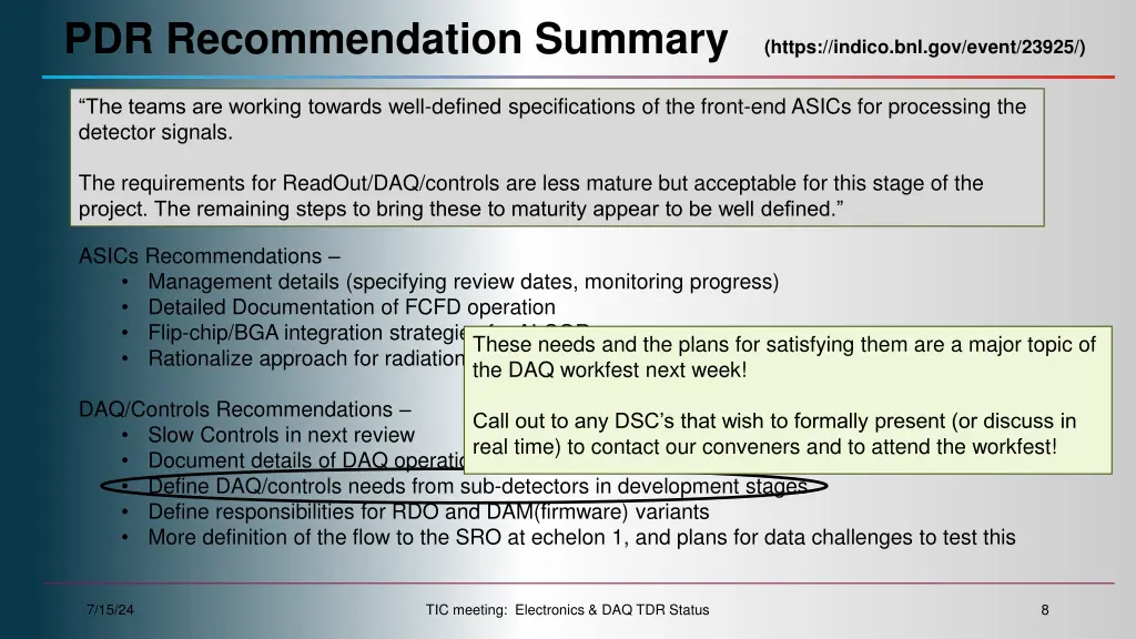 pdr recommendation summary https indico 4