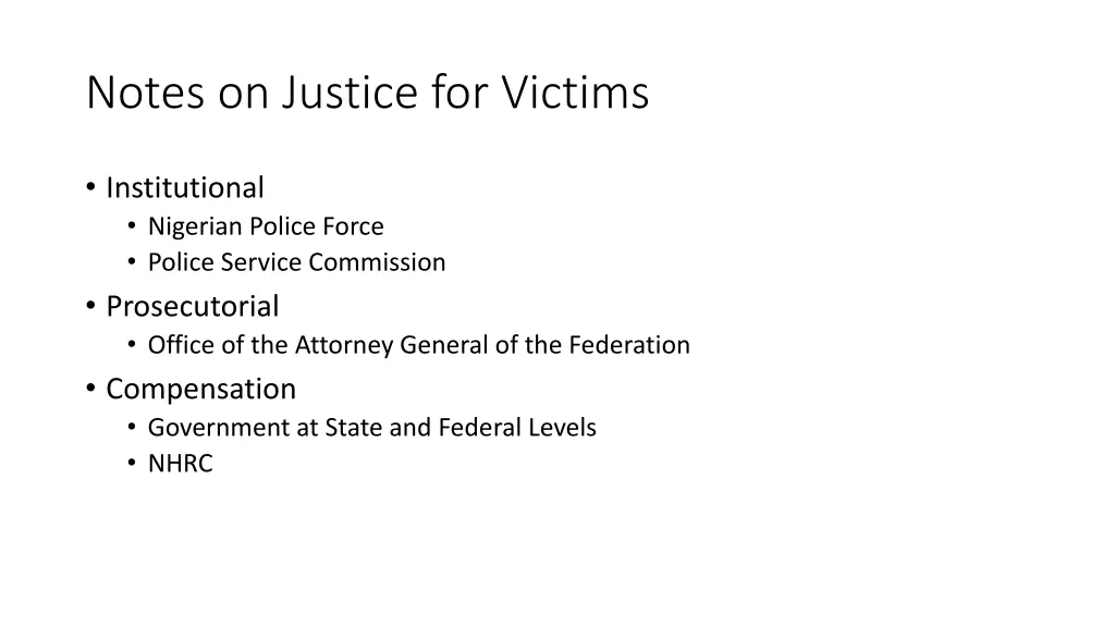notes on justice for victims
