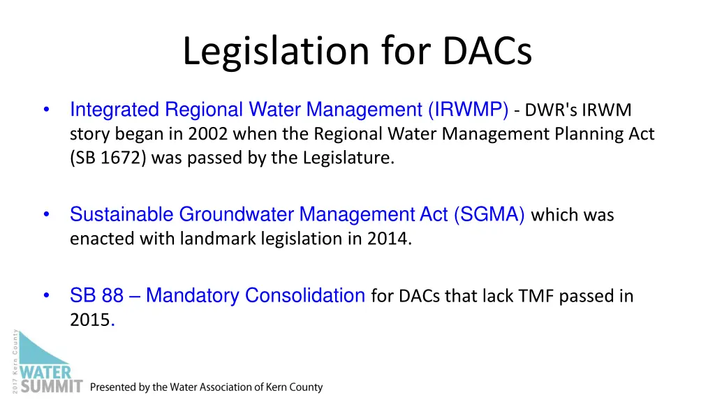 legislation for dacs