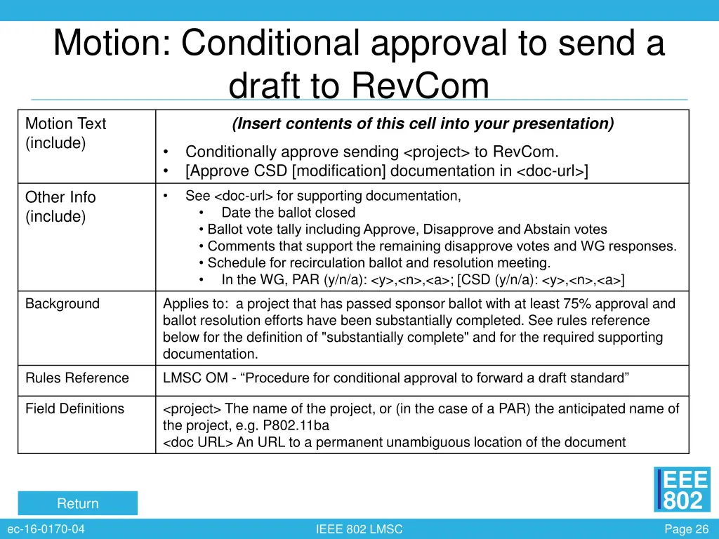 motion conditional approval to send a draft