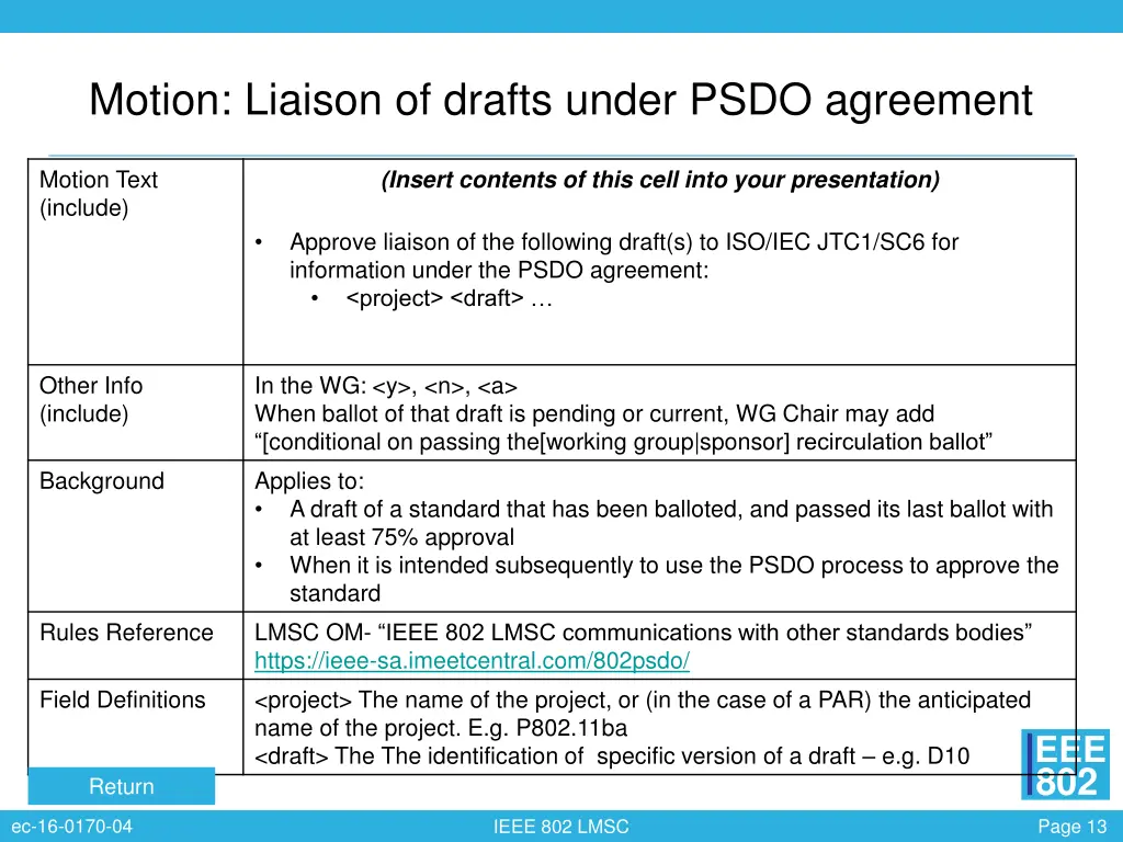 motion liaison of drafts under psdo agreement