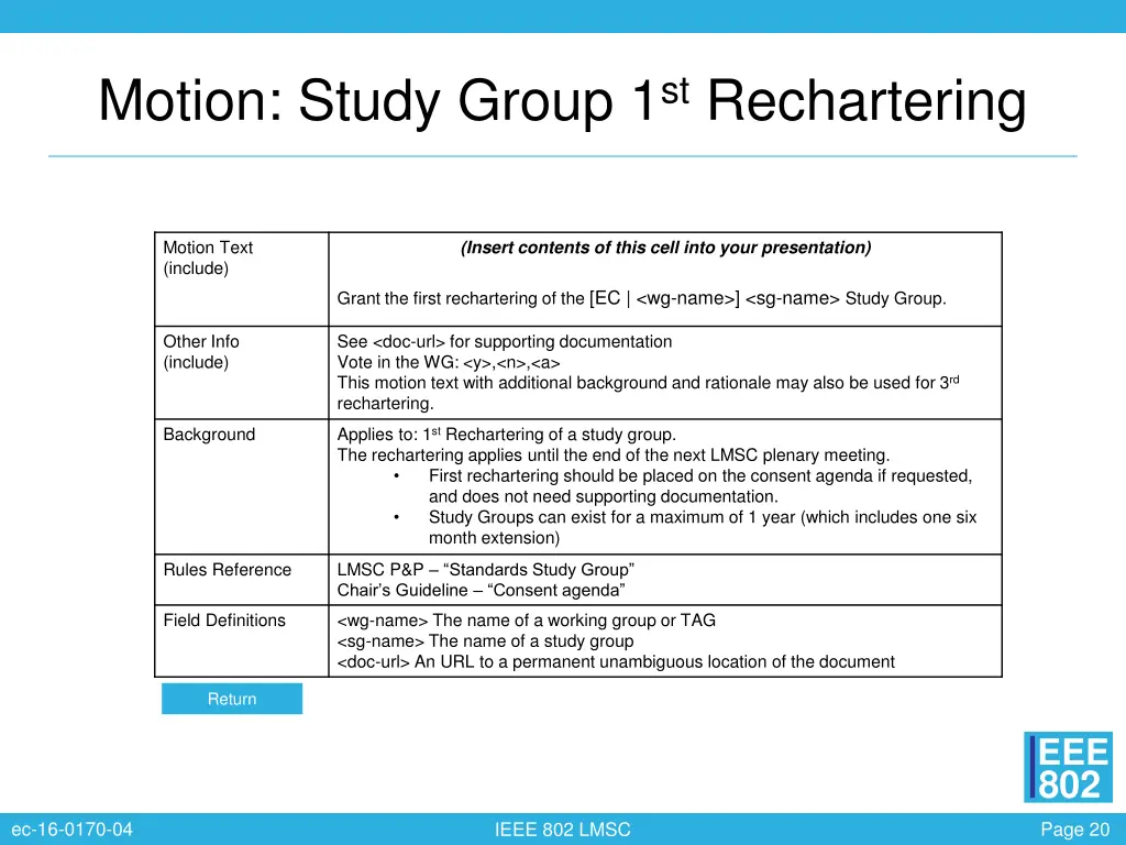 motion study group 1 st rechartering