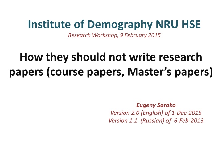 institute of demography nru hse research workshop