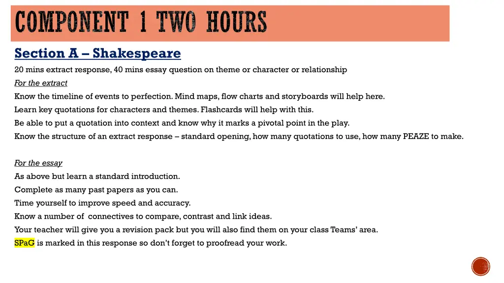 component 1 two hours section a shakespeare