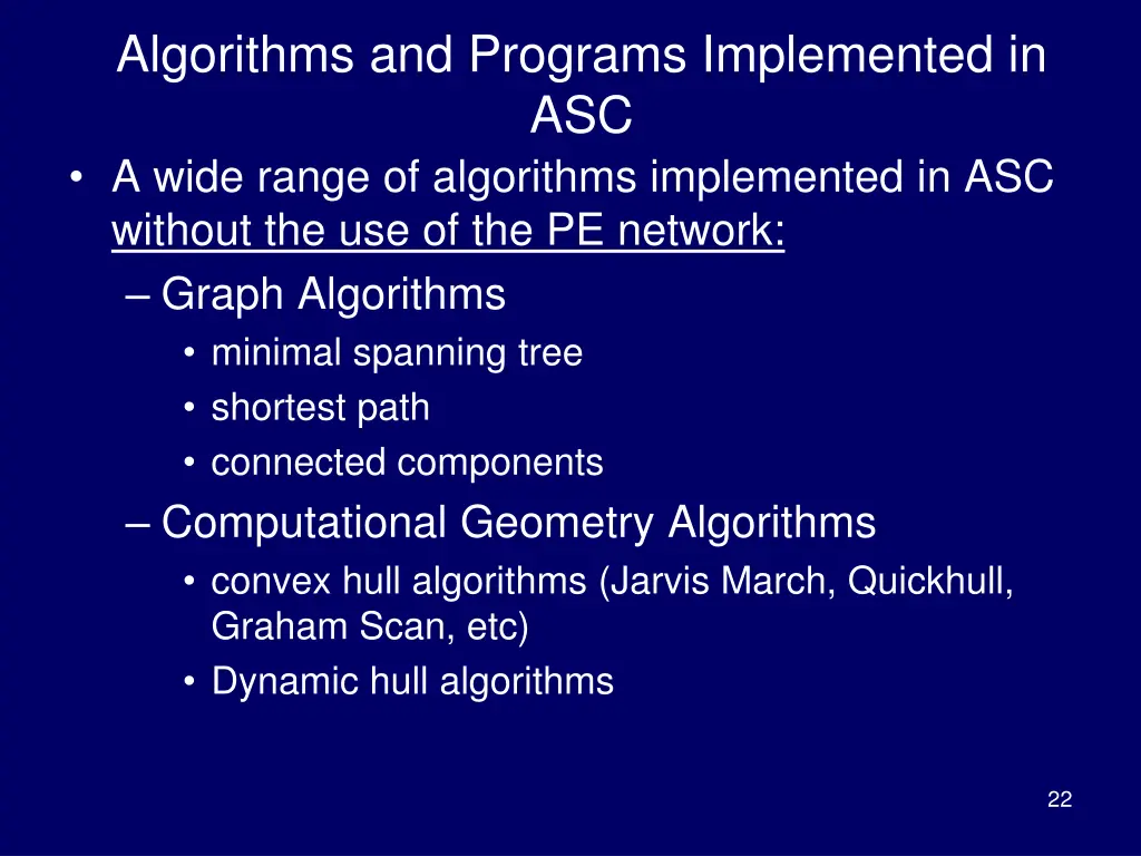 algorithms and programs implemented in asc a wide