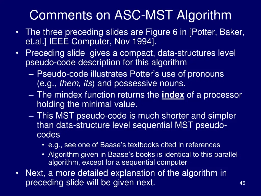 comments on asc mst algorithm the three preceding