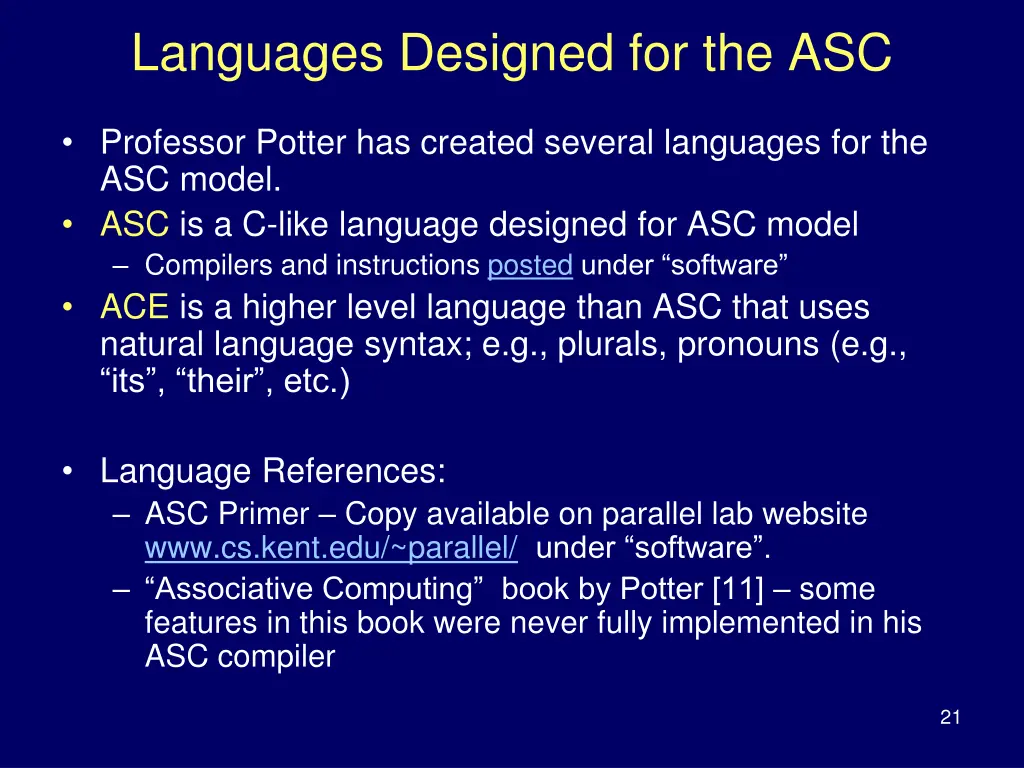 languages designed for the asc